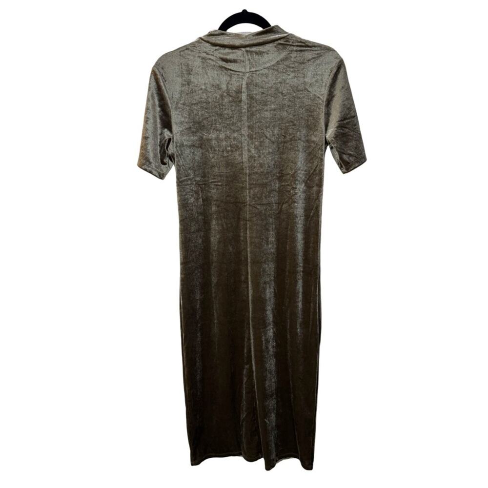Zara Velvet Mock Neck Bodycon Midi Dress - Olive Green Size M - Picture 5 of 5